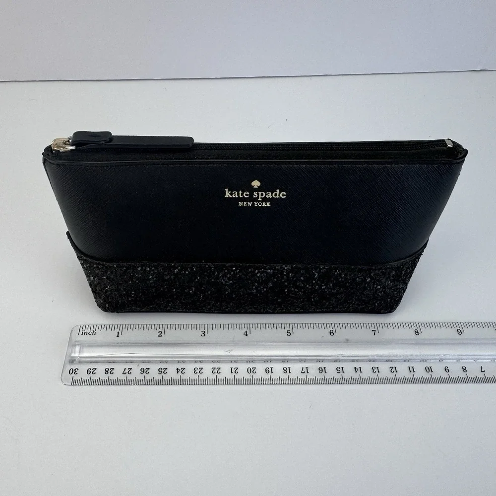 Kate Spade New York Greta Court Little Shiloh Black Sparkly Glitter Cosmetic Bag